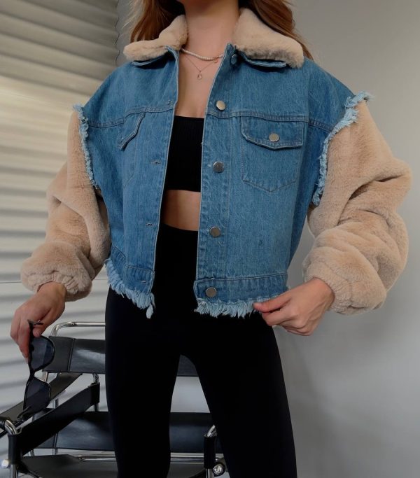 Peluş Kollu Denim